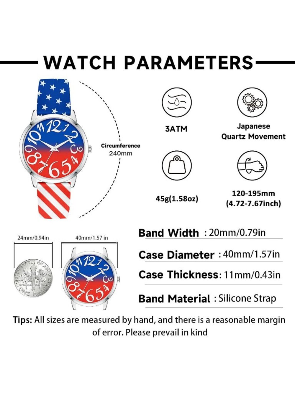 Women's Red Blue Silicone Strap Large Face Big Number Quartz Analog Wrist Watch - Picture 2 of 6